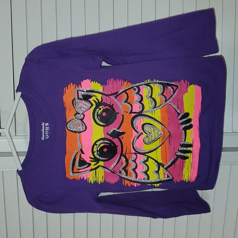 Garanimals Purple Glitter Owl Long Sleeved Shirt, 3T